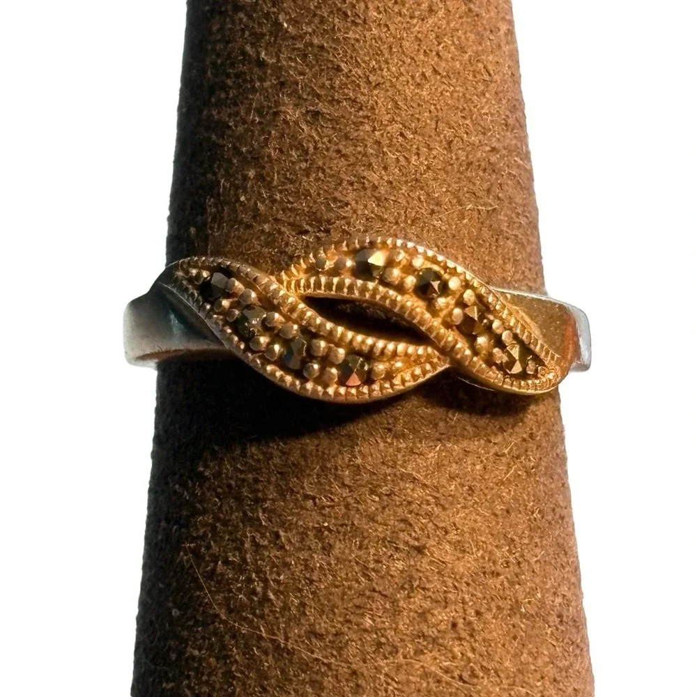 Sterling Silver‎ Marcasite Swirled Openwork Wavy Scroll Band Ring Size 5.5 VTG
